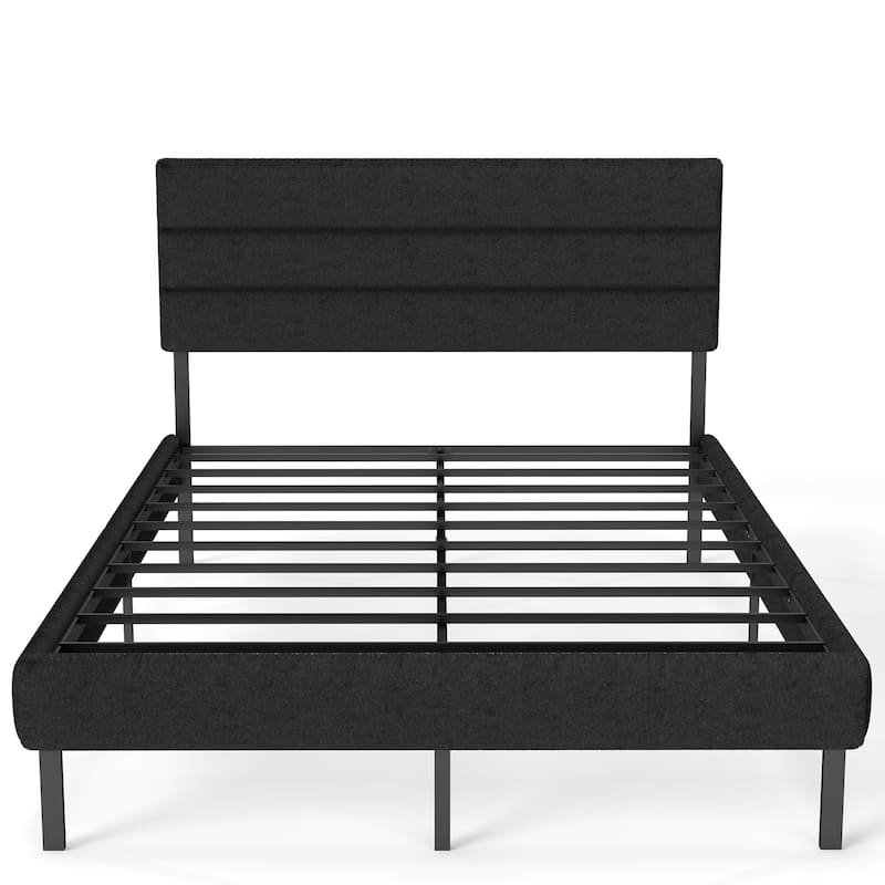 Full Size Upholstered Platform Bed Frame with 14'' Underbed Storage and Linen Headboard