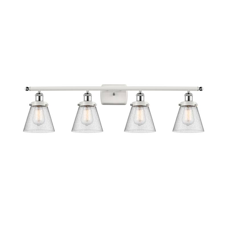 Innovations Lighting 916-4W-11-36 Cone Vanity Cone 4 Light 36" Wide - White and Polished Chrome / Seedy