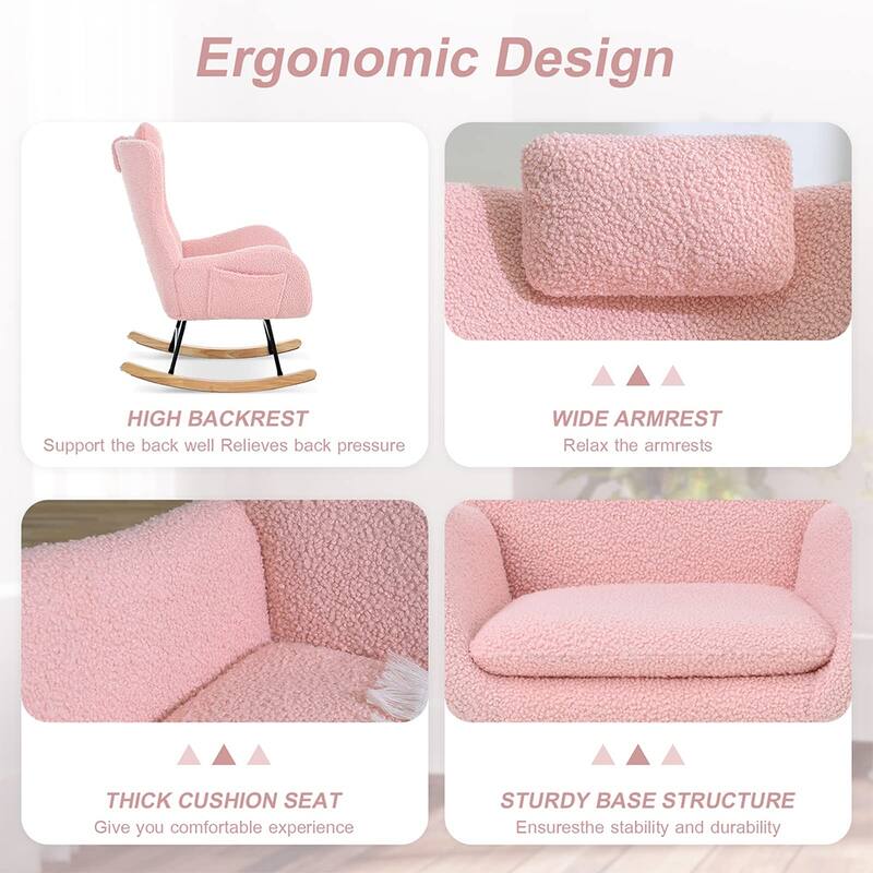 Teddy Upholstered Rocking Chair with Padded Seat, Backrest & Armrests - 26.38 "W* 34.25"D *36.22 "H