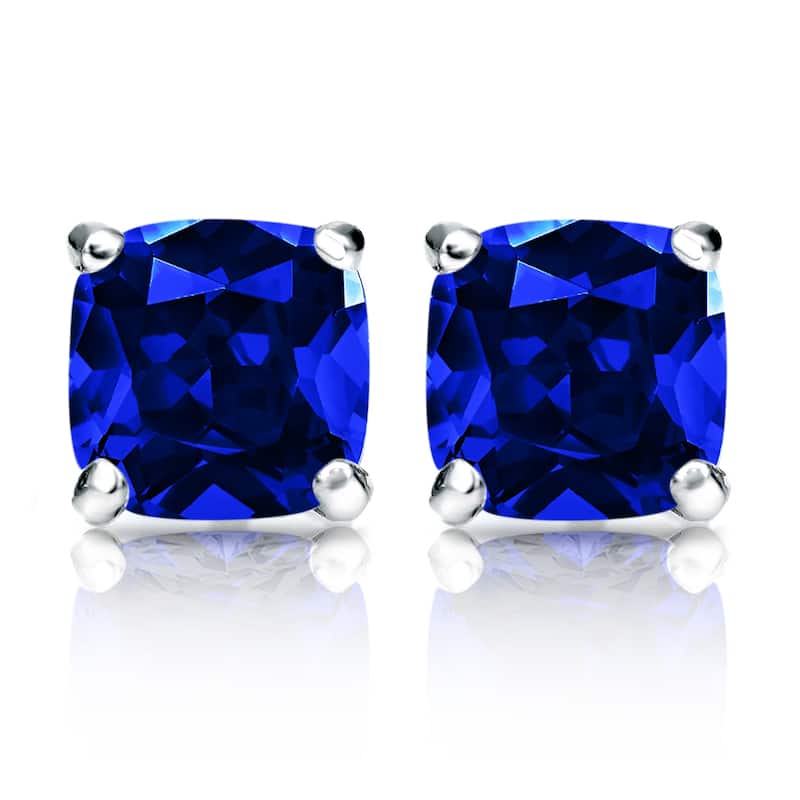Auriya 14k Gold Lab Grown Gemstone Blue Sapphire Stud Earrings Cushion 0.25 to 5.00 ct. tw. 4-Prong Martini Screw-Back