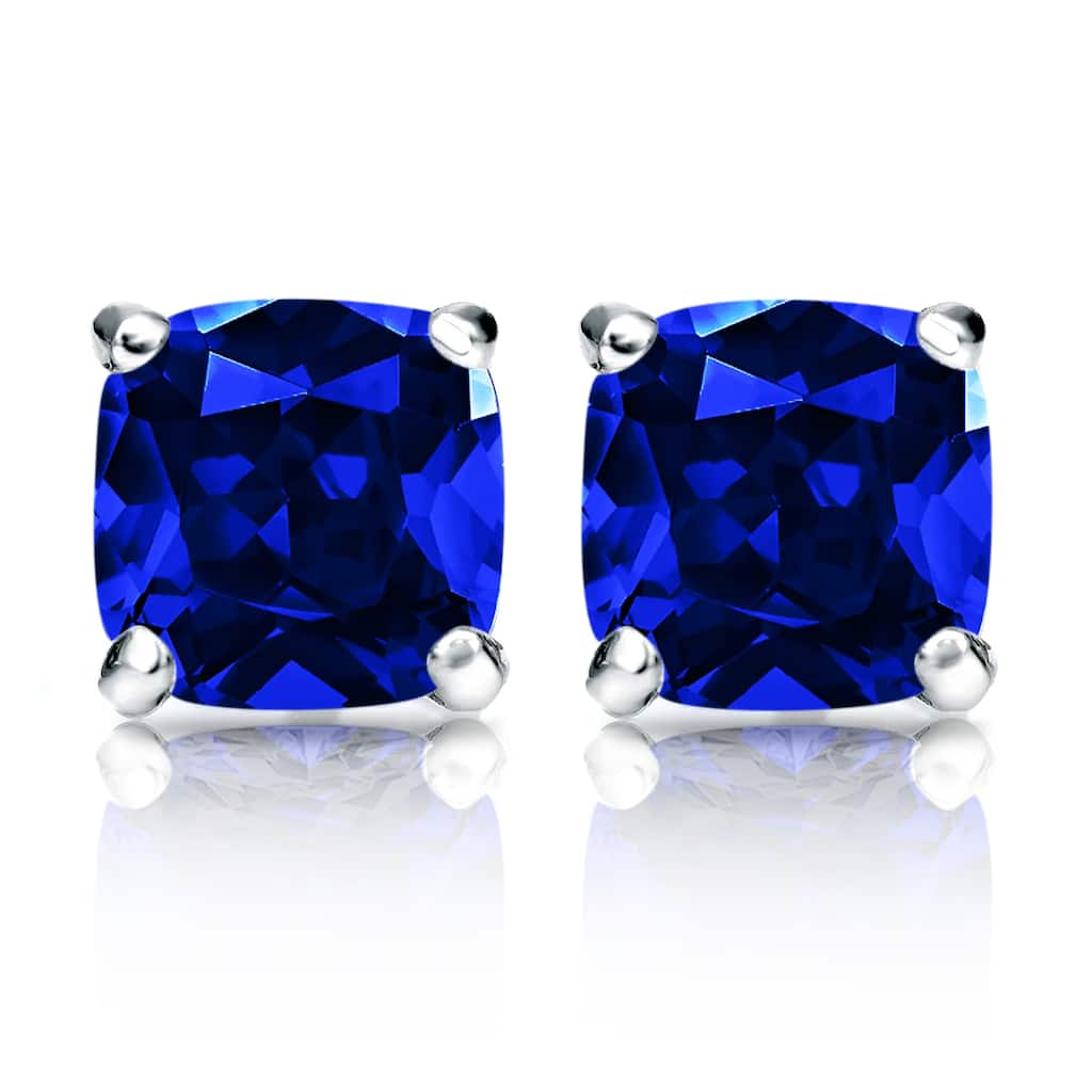 Auriya 14k Gold Lab Grown Gemstone Blue Sapphire Stud Earrings Cushion 0.25 to 5.00 ct. tw. 4-Prong Martini Screw-Back
