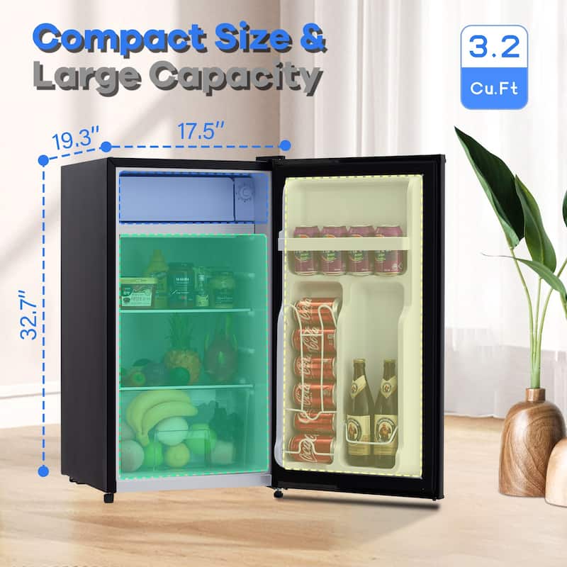 3.2 Cu.Ft Mini Fridge With Freezer, Single Door, Compact Refrigerator