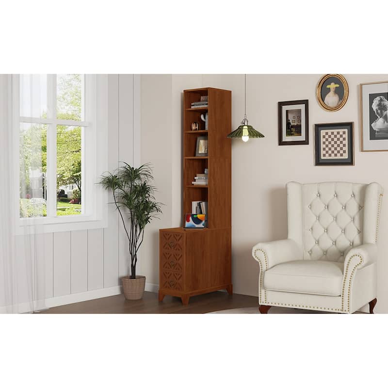 Roomfitters 70.9" Tall End Table, Charging Station Bookshelf with Wooden Frame for Bedroom and Living Room, Walnut