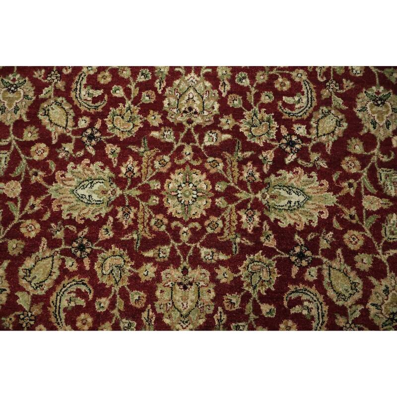 Hand Knotted Oriental 100% Wool Carpet Traditional All-Over Red Agra Area Rug - 9' 2'' X 6' 1''