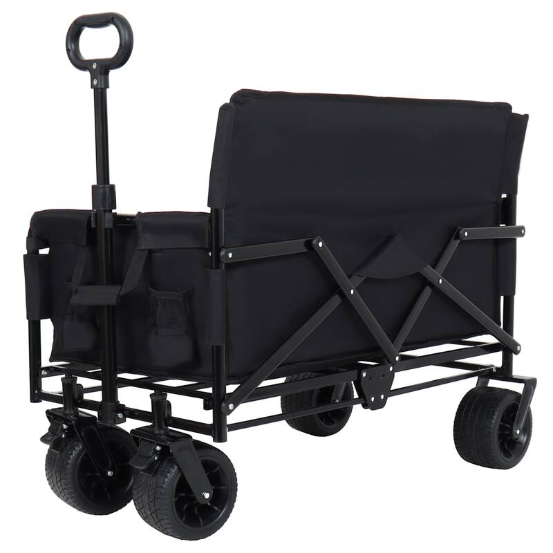 3-in-1 Convertible Folding Wagon with Bench Seat & Storage - 500lb Heavy-Duty, 180L All-Terrain Cart, Black
