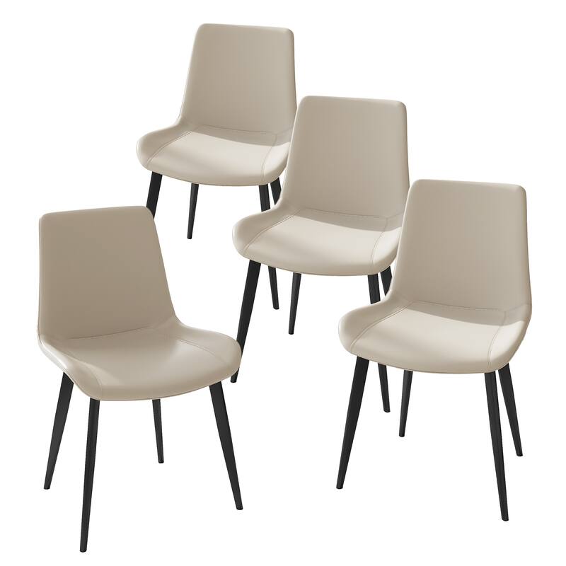 4 PCS Modern Dining Room Chairs, Upholstered Faux Leather Cushion Seat & Sturdy Metal Legs