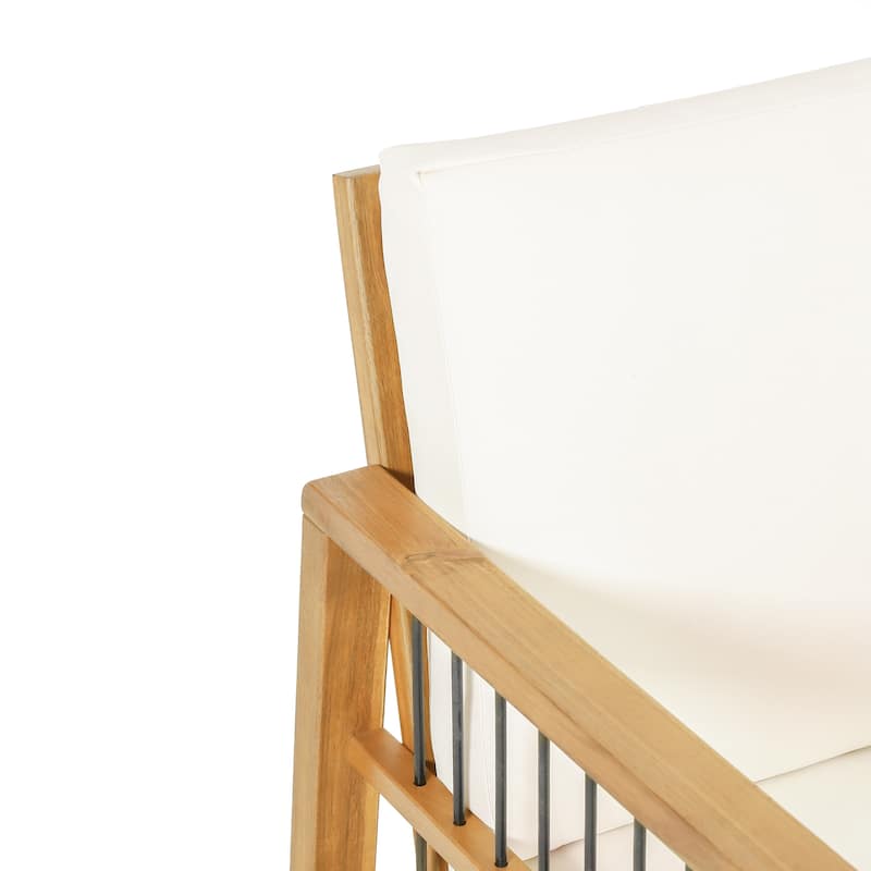 Elias Acacia Wood and Iron Outdoor Club Chair with Cushions by Christopher Knight Home
