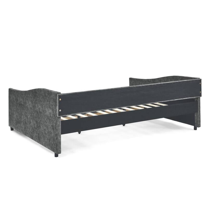 Queen Size Upholstered Tufted Daybed with Drawers and Button on Back