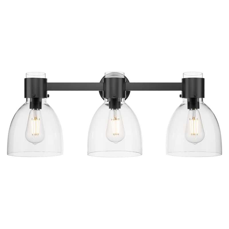 Innovations Lighting Downtown Urban - Lawton Bell - 3 Light 24" Wall-Mounted Bath Vanity Light - Clear/Matte Black