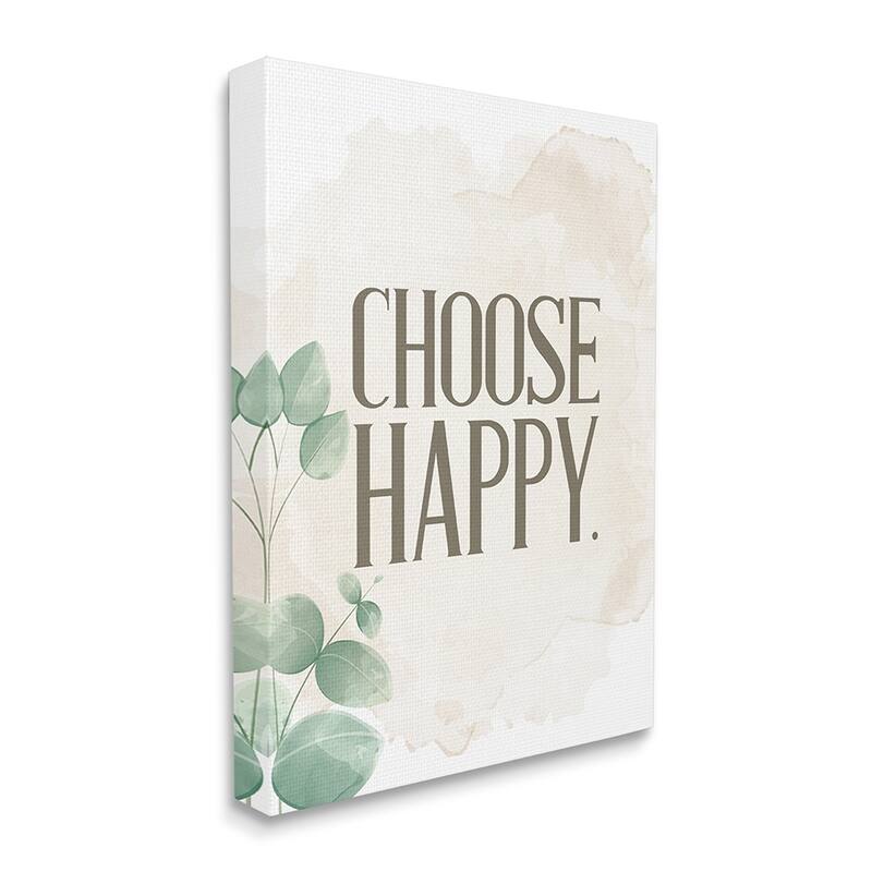 Stupell Choose Happy Text Green Leaves Neutral Brown Canvas Wall Art