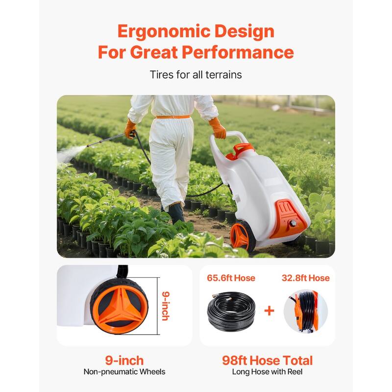 White and Orange 13.1 Gallon Electric Wheeled Sprayer with Adjustable Pressure and 30m Hose
