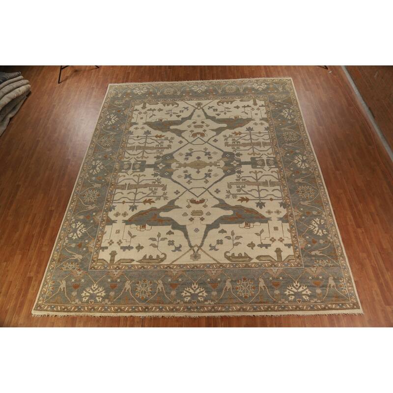 Earth Tone Oushak Indian Large Rug Hand-Knotted Wool Carpet - 12'2" x 14'10"