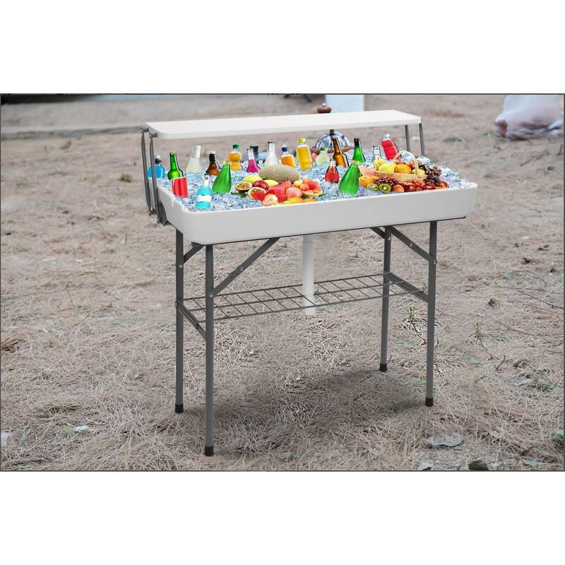 Portable Two-Tier Ice Cooler Table with Detachable Skirt