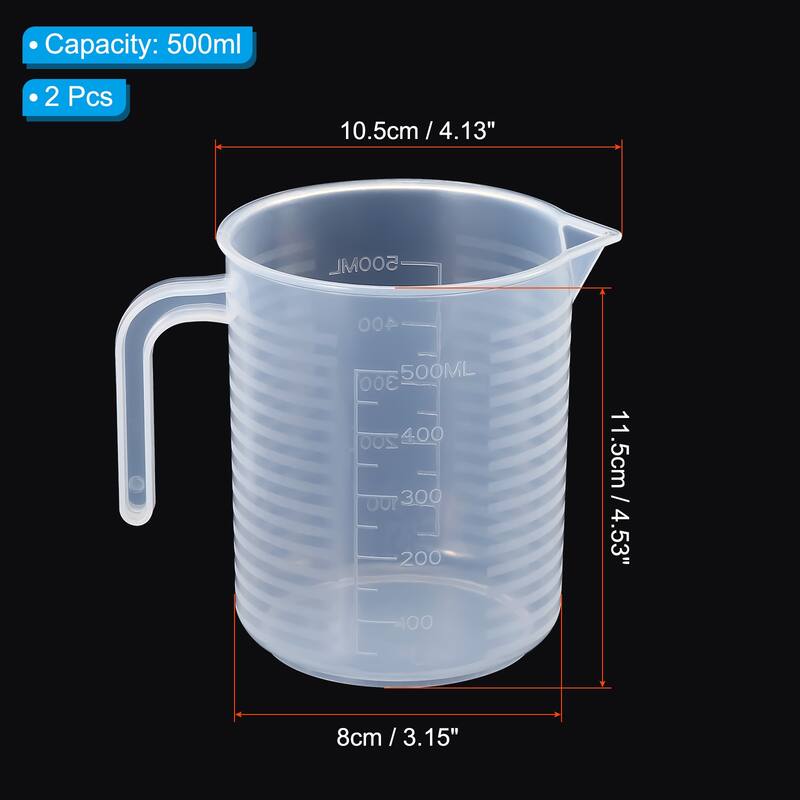 Graduated Beaker, 2 Pack 500ml PP Plastic Cup Double Sided Graduations - Transparent - Transparent