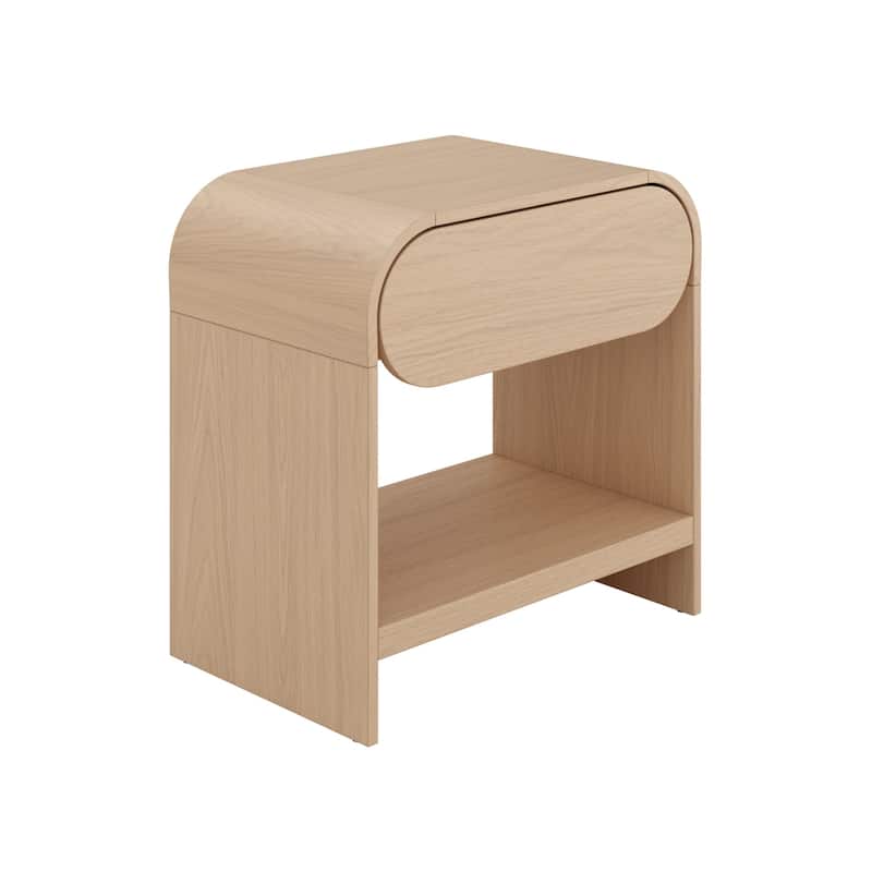 Iris Mid-Century Modern Nightstand with Drawer, Wooden Bedside Table for Bedroom or Living Room with Rounded Silhouette