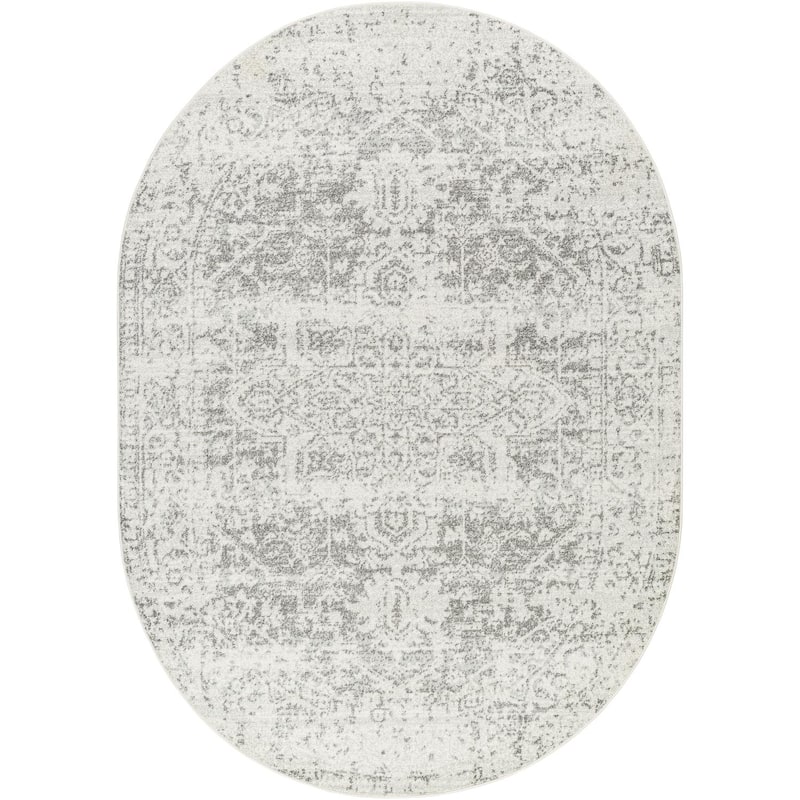 Livabliss Harput Traditional Area Rug - Grey - Oval - 6' 7" x 9'