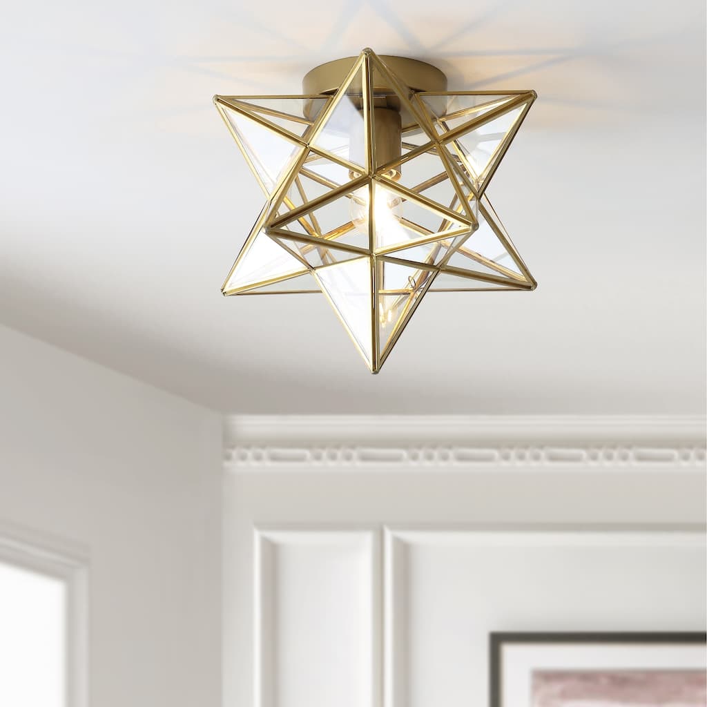 JONATHAN Y Stella 12" Moravian Star Metal/Glass Flush Mount, Gold