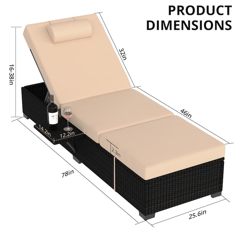 Patio Lounge Chairs,Outdoor PE Wicker Chaise Lounge Set of 2