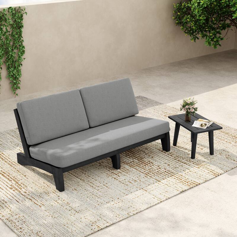 3-Seat Outdoor Sofa Set with Solid Wood Coffee Table, Weather-Resistant Cushions