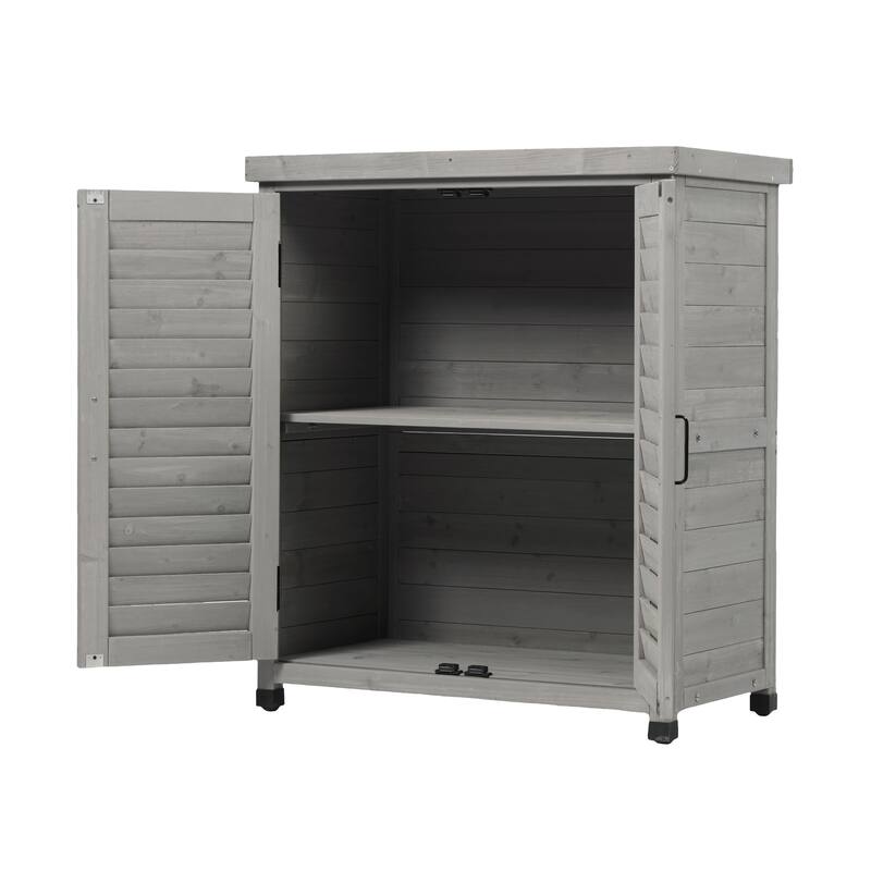 GDF Studio - Outdoor Wooden Potting Bench with Metal Tabletop Workstation and Storage Cabinet