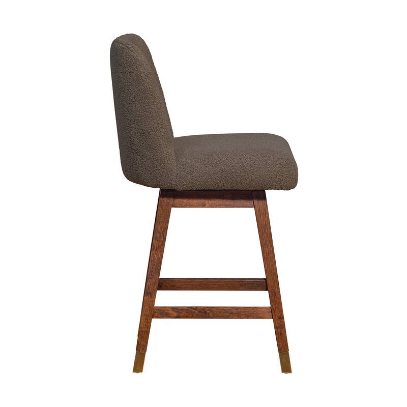 HomeRoots 26" Taupe and Brown Solid Wood Counter Height Swivel Bar Chair