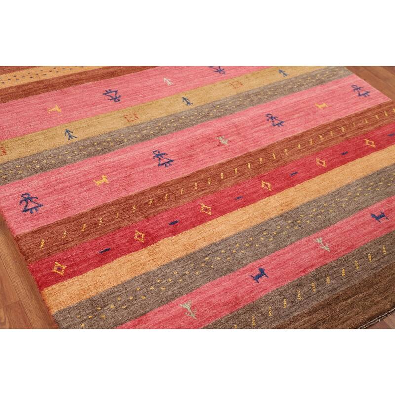 Striped Tribal Gabbeh Indian Area Rug Handmade Wool Carpet - 5'3"x 7'10"