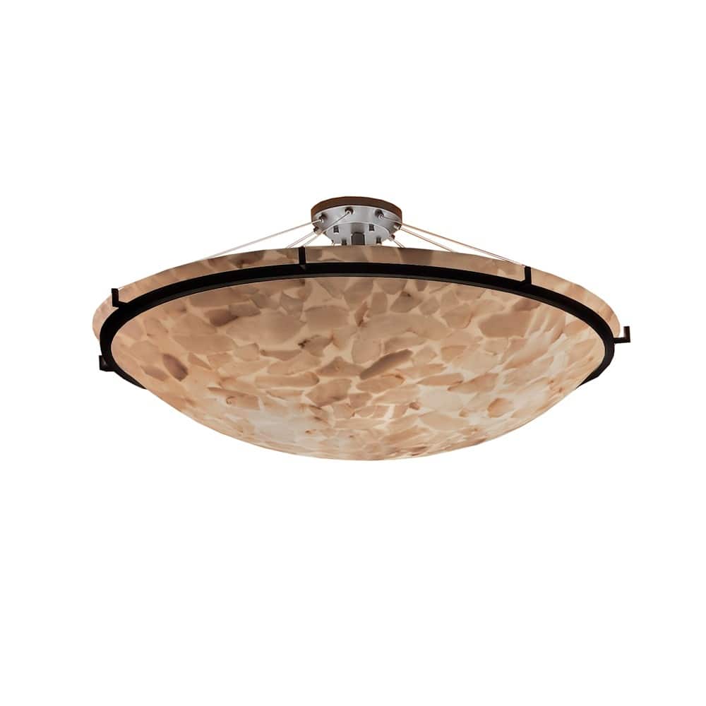 Alabaster Rocks! 48-inch Dark Bronze Round Semi Flush Bowl with Ring, Alabaster Rocks Shade