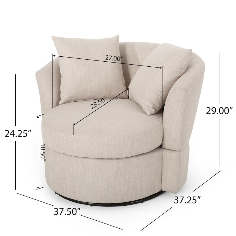 Roomfitters Upholstered Swivel Accent Chair, Cozy Round Armchair with Two Pillows, Beige