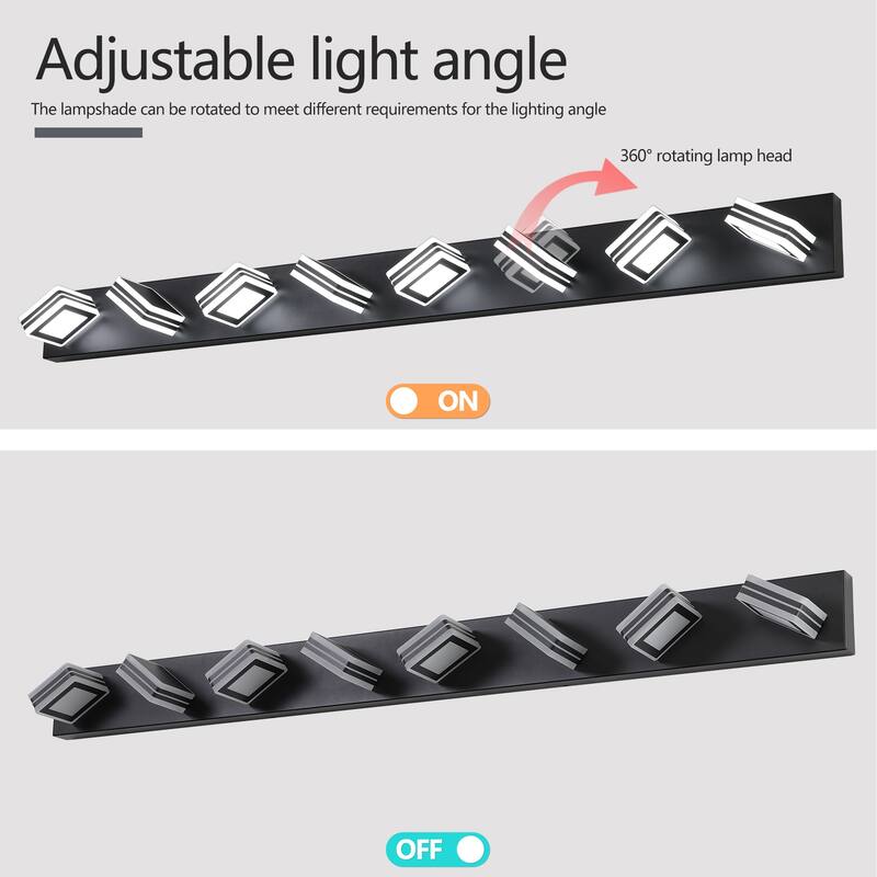 52" Modern 8-Light LED Vanity Light, Square Acrylic Lampshades Wall Mount Fixture for Bathroom, Mirror Lighting