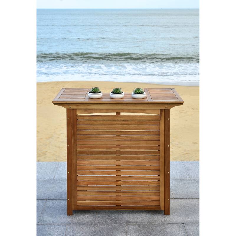 SAFAVIEH Outdoor Kaiya Wood 3-Shelf Bar Table - 27Wx46Dx42H
