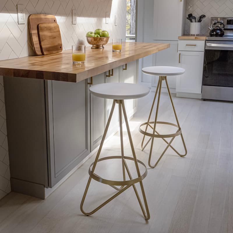 Hula 30" Modern Industrial Metal Backless Circular Bar Stool, by JONATHAN Y