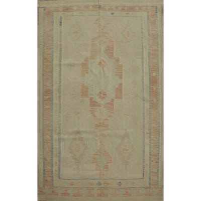 Hand Woven Oriental 100% Wool Carpet Southwestern Tribal Beige & Ivories Kilim Area Rug - 7' 4'' X 5' 0''