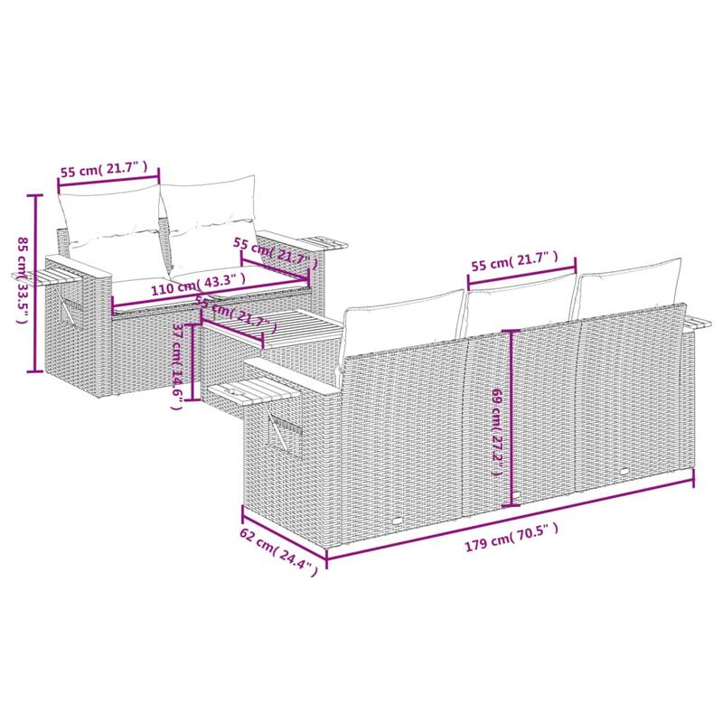 vidaXL Patio Sofa Set with Cushions Outdoor Furniture 6 Piece Poly Rattan