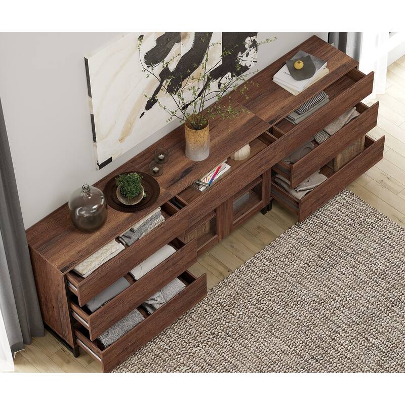 WAMPAT 3 in 1 Sideboard Buffet Cabinets with Glass Doors and 7 Drawers, Coffee Bar Cabinet Storage Cabinet for Kitchen