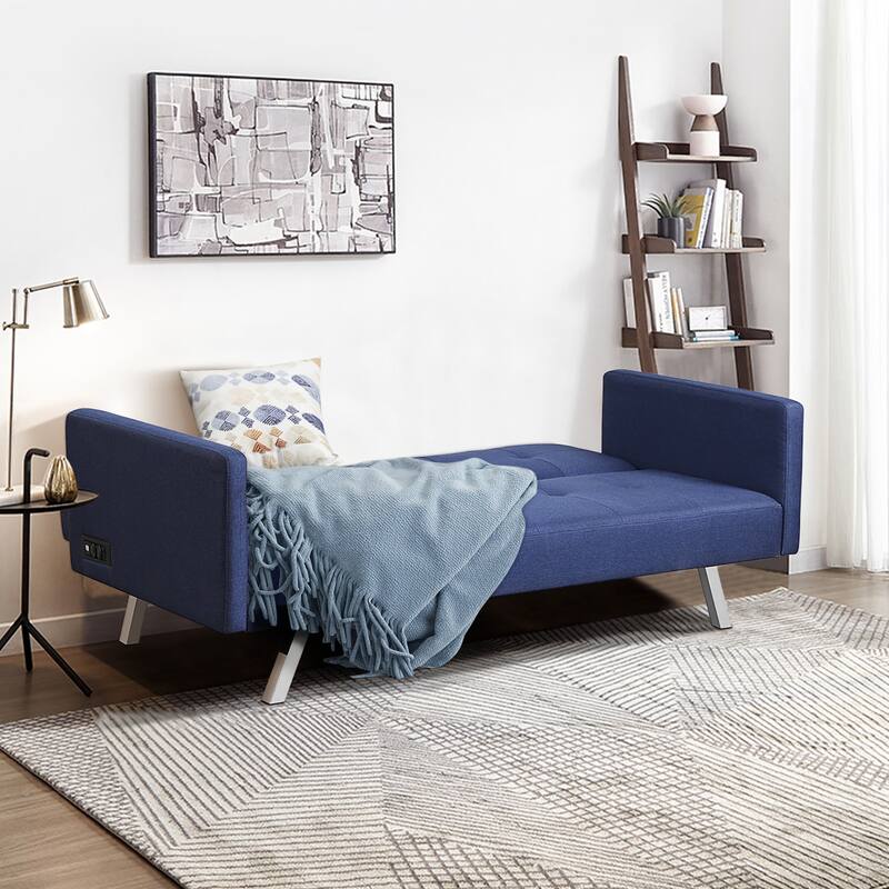 Costway Convertible Futon Sofa Bed Folding Recliner w/USB Ports&Power