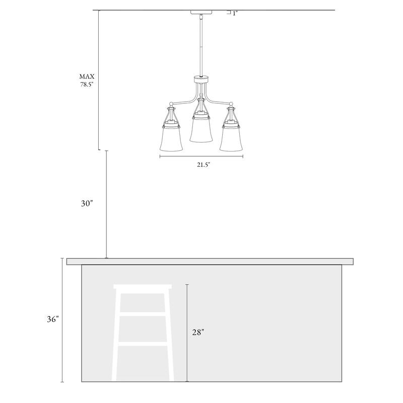Haye Modern 3-Light Wheel Chandelier Cluster Pendant Lights for Kitchen Island - D 21.3" x H 16.9"