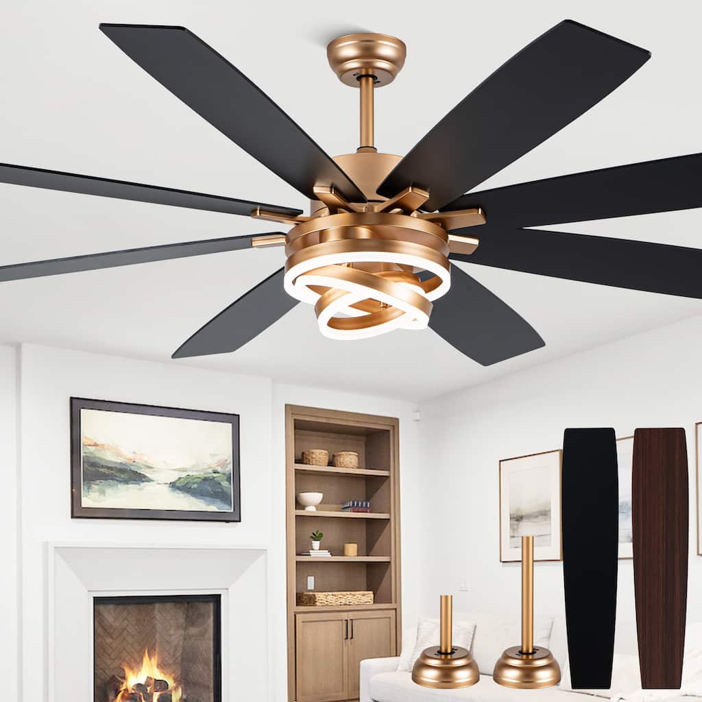 Cusp Barn 52"/72" Modern Large Dimmable LED Ceiling Fan with Lights and Remote, Reversible 8-Blade DC Motor DIY Shape Chandelier