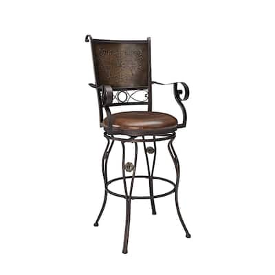 Big and Tall Barstool with Arms, Stamped Back Counter Height Chair for Comfortable Kitchen or Home Bar Seating