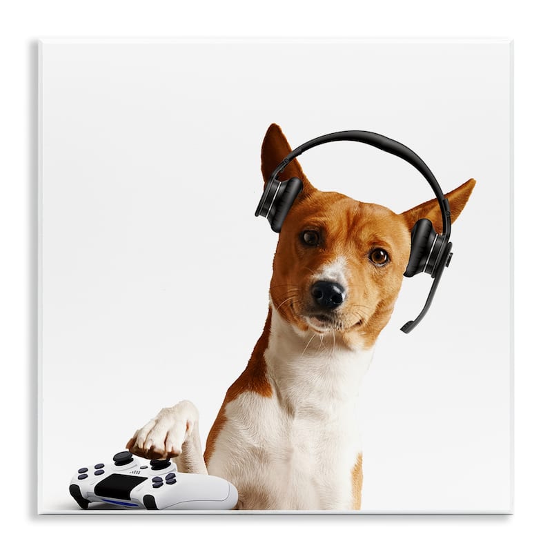 Stupell Gaming Dog with Headset Wall Plaque Art Design By CAD Designs - 12 x 12