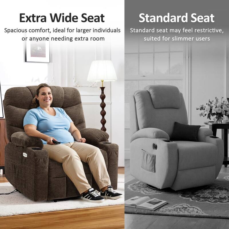 MCombo Wide Power Lift Recliner Chair with Extended Footrest for Big Elderly People, Fabric R7289