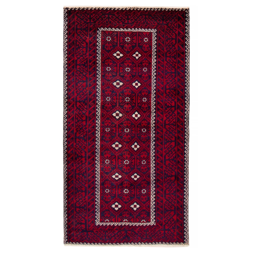 ECARPETGALLERY Hand-knotted Baluch Red Wool Rug - 3'10 x 7'3