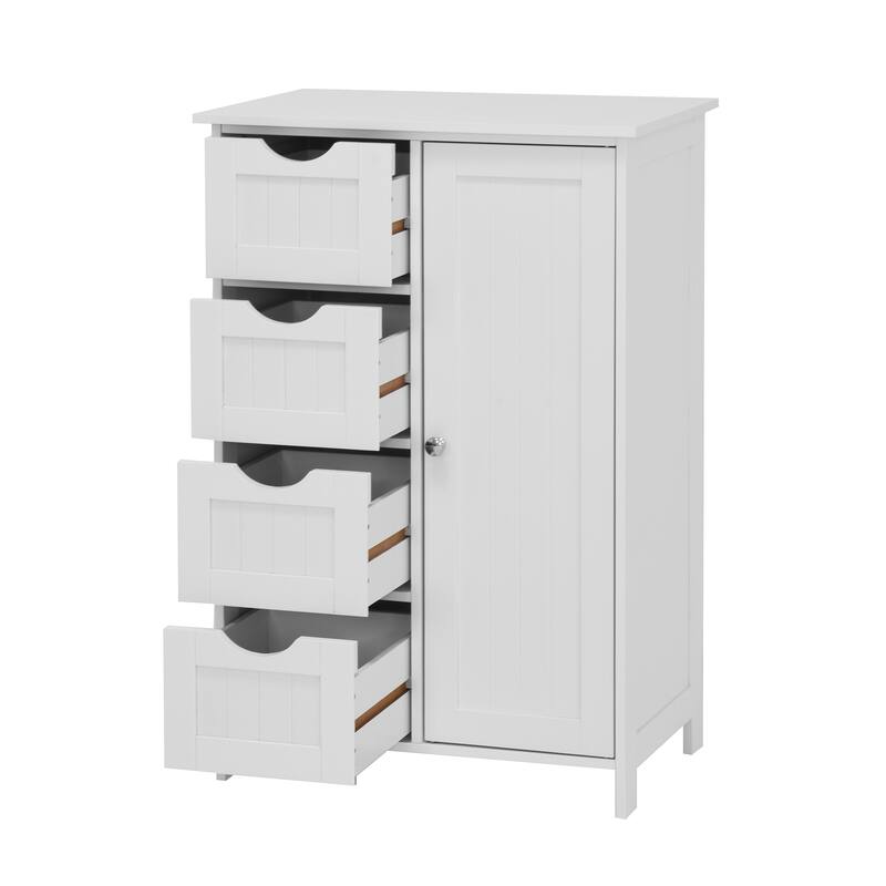 Anmytek White Bathroom Floor Storage Cabinet with Adjustable Shelf and Drawers