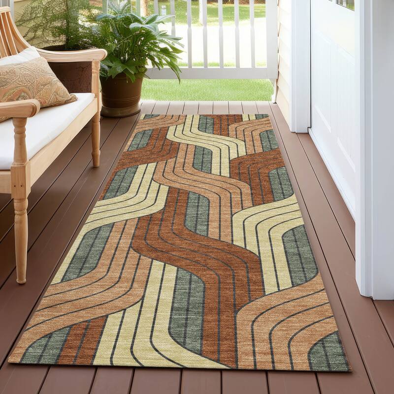 Machine Washable Indoor/ Outdoor Modern Pathway Chantille Rug - Paprika - 2'3" x 7'6"