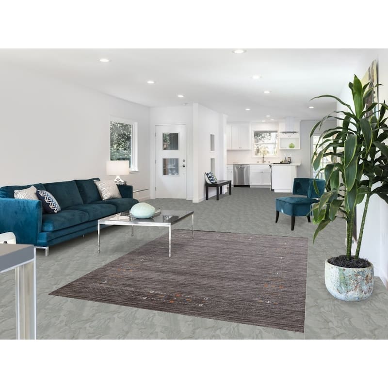 Hand Knotted Oriental 100% Wool Carpet Tribal Stripe Greys & Charcoal Gabbeh Area Rug - 7' 11'' X 5' 7''