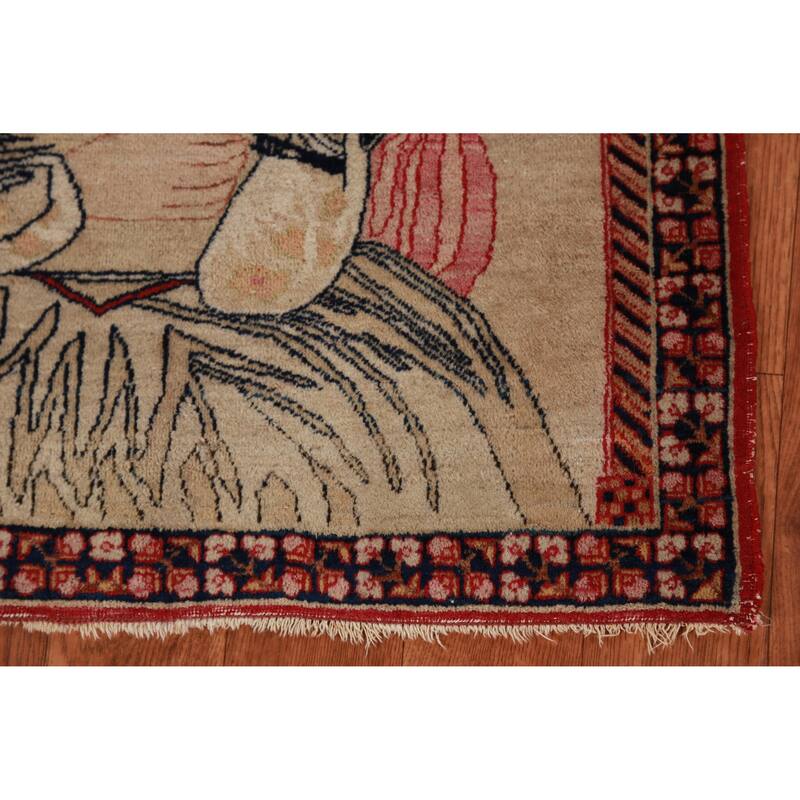 Antique Vegetable Dye Kerman Ravar Persian Rug Handmade Wool Carpet - 1'11" x 2'6"