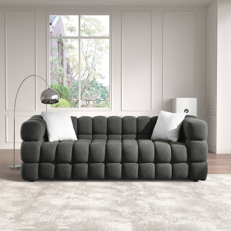 Wayna Modern Square Sofa, Sherpa Thick Cushion Double Sofa - 3seat - Dark Grey