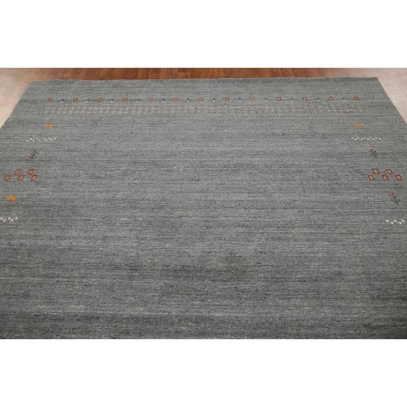 Silver Gray Gabbeh Living Room Area Rug Hand-Knotted Wool Carpet - 8'0"x 9'11"