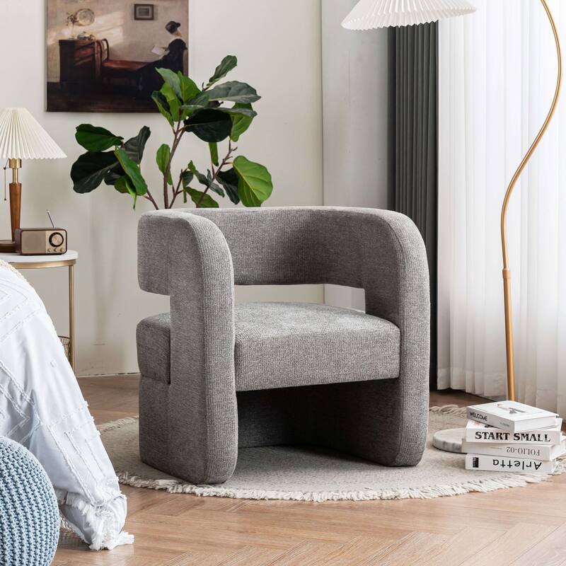 Set of 1 Square Barrel Shaped Boucle Upholstered Accent Armchair