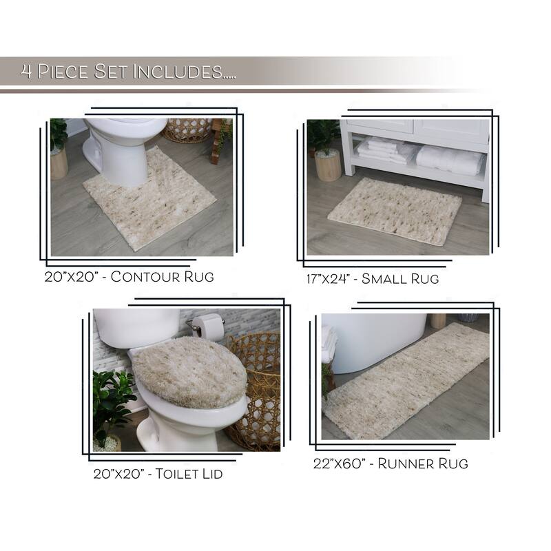 Home Weavers Cloud Comfort 100% Microfiber Bathroom Rug Non Slip Bath & Water Absorbent Soft Bath Mat 4 PC Set