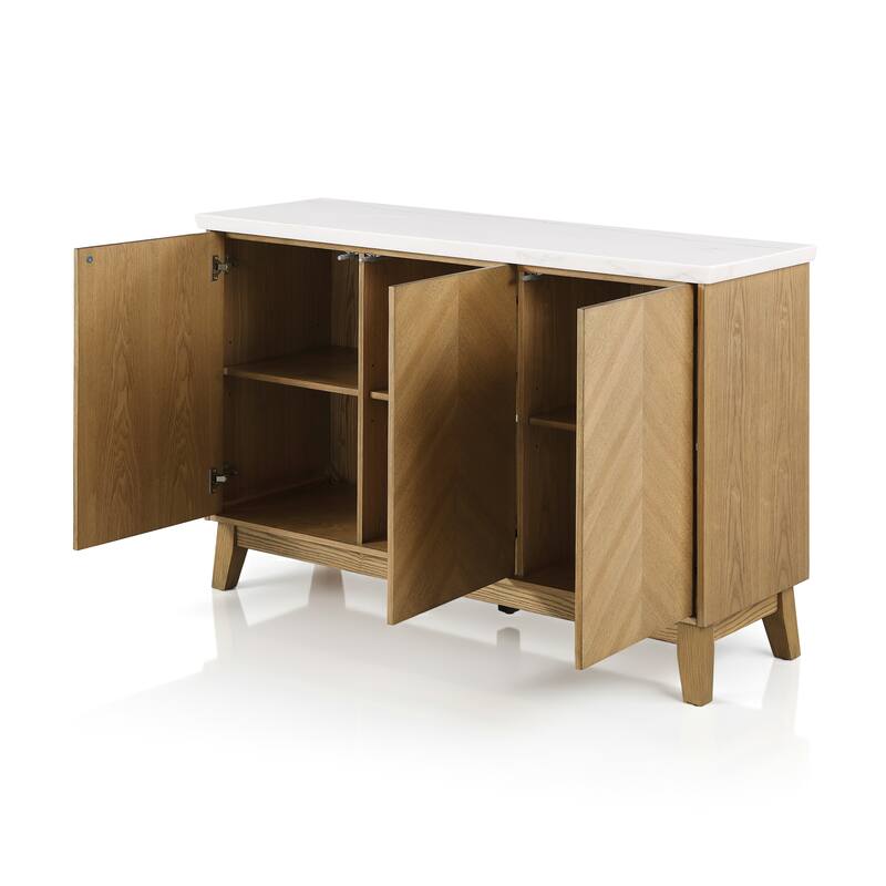 Furniture of America Nayel Modern Natural and White Genuine Marble Dining Server Cabinet